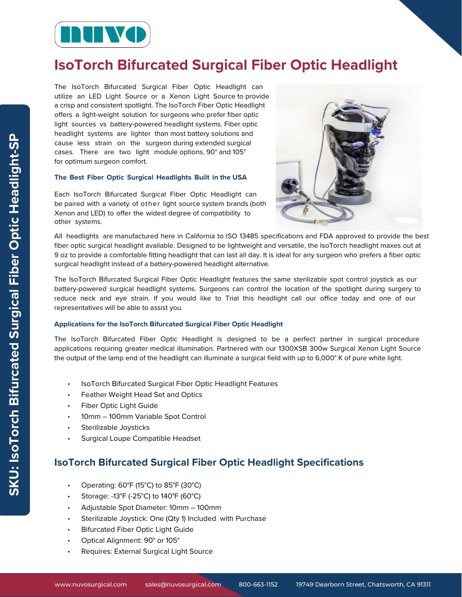 IsoTorch Bifurcated Surgical Fiber Optic Headlight